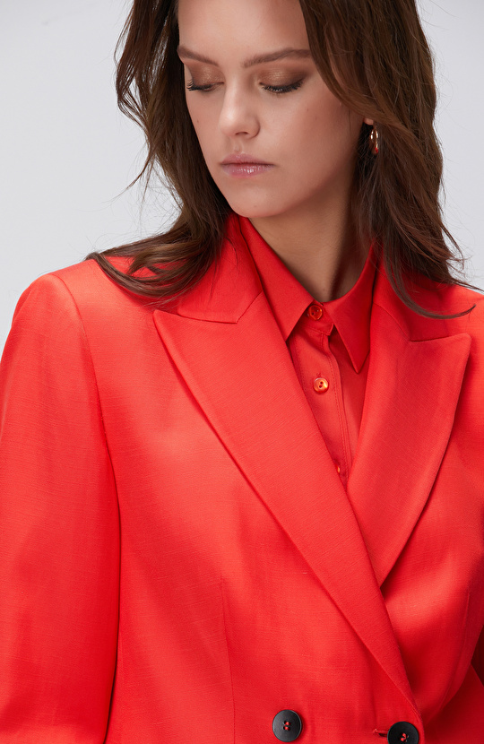 Kırmızı Keten Blazer Ceket