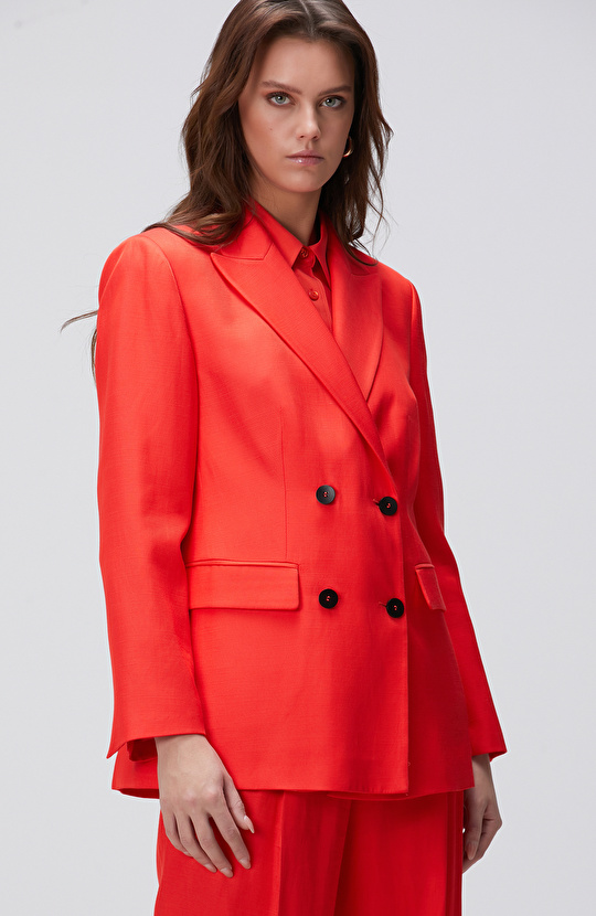 Kırmızı Keten Blazer Ceket