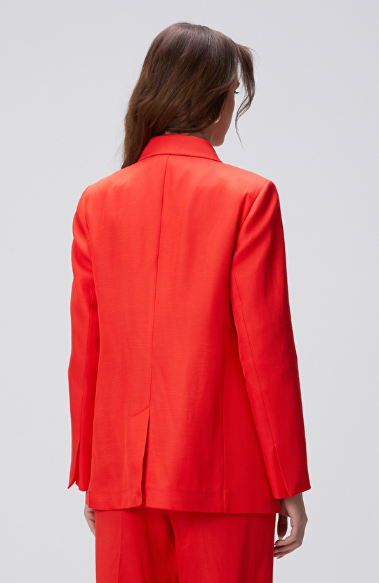 Kırmızı Keten Blazer Ceket