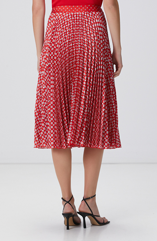 Kırmızı Desenli Midi Etek