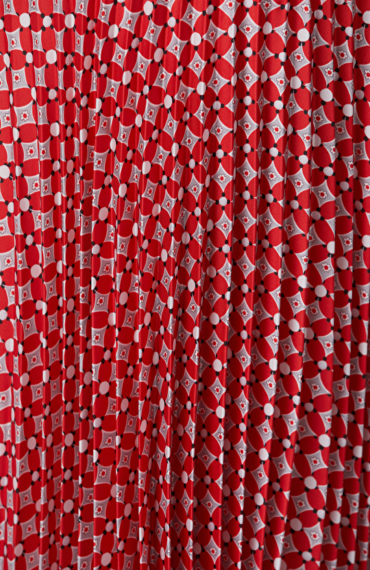 Kırmızı Desenli Midi Etek