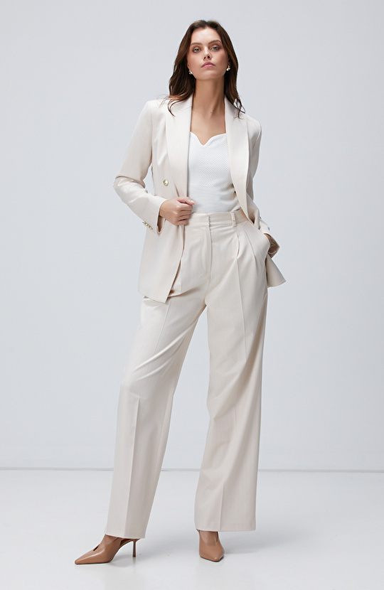 Bej Çizgili Blazer Ceket