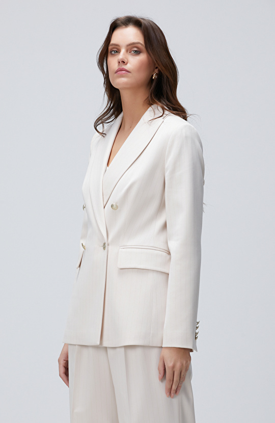 Bej Çizgili Blazer Ceket