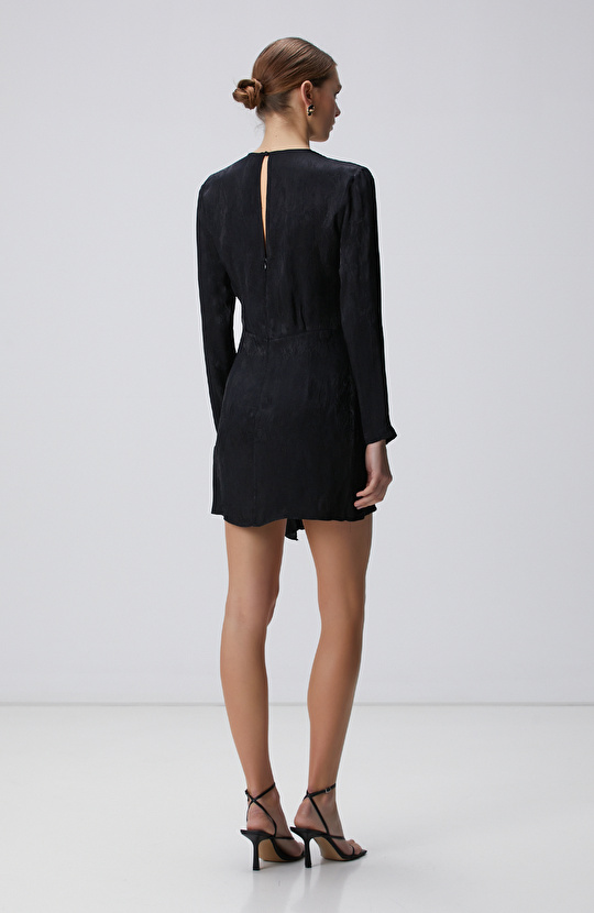 Siyah Jakar Desenli Mini Elbise