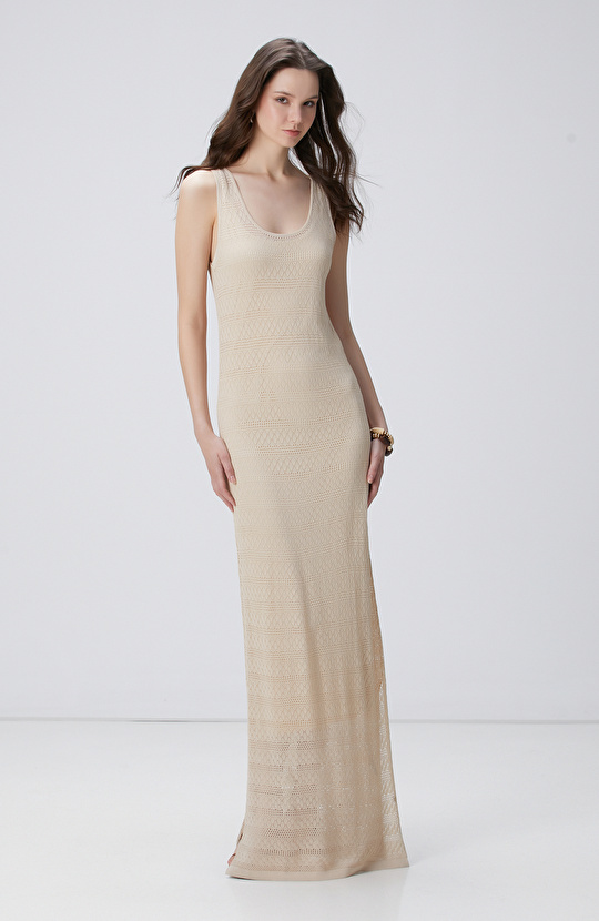 Bej Maxi Elbise