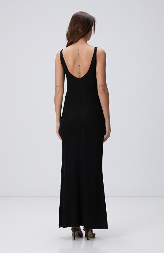 Siyah Taşlı Maksi Abiye Elbise