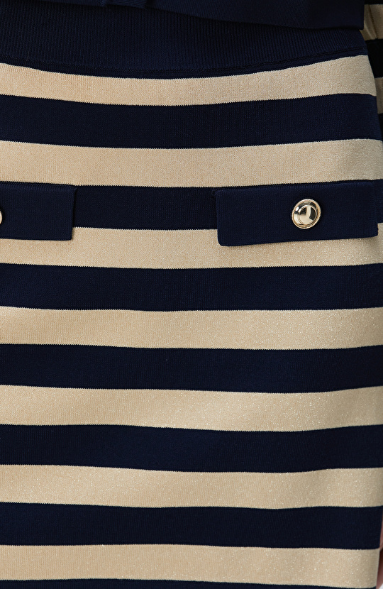 Lacivert Gold Çizgili Etek