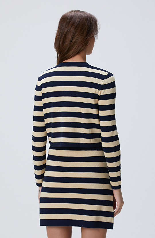 Lacivert Gold Çizgili Triko Ceket