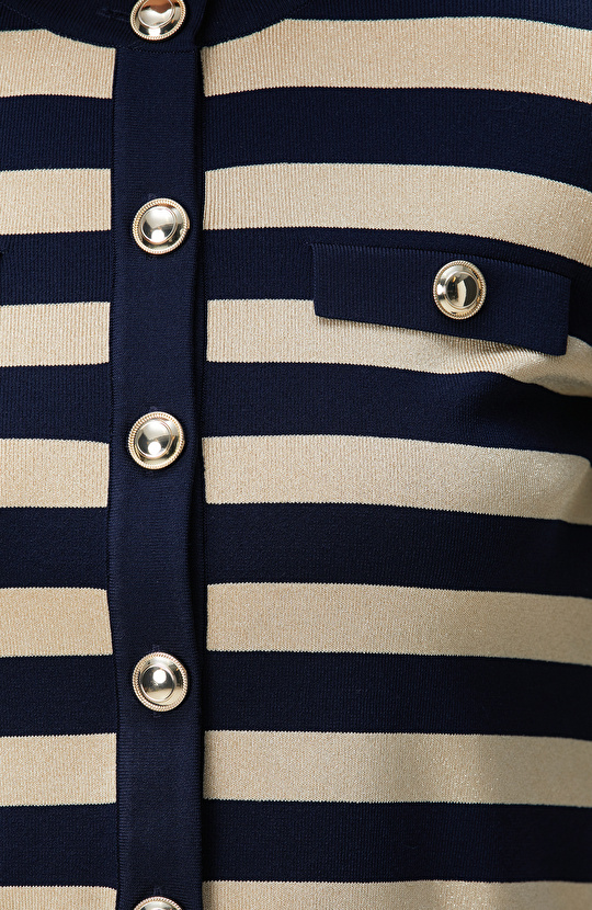 Lacivert Gold Çizgili Triko Ceket