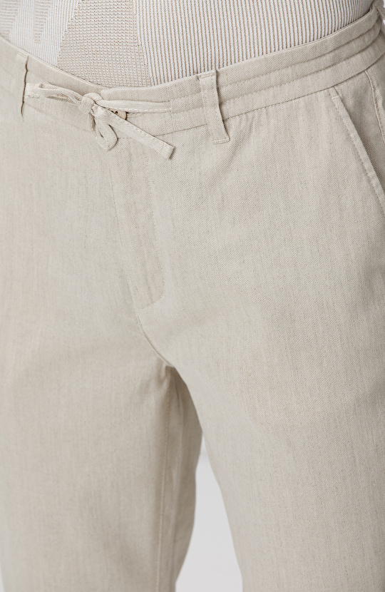 Açık Bej Keten Karışımlı Casual Pantolon