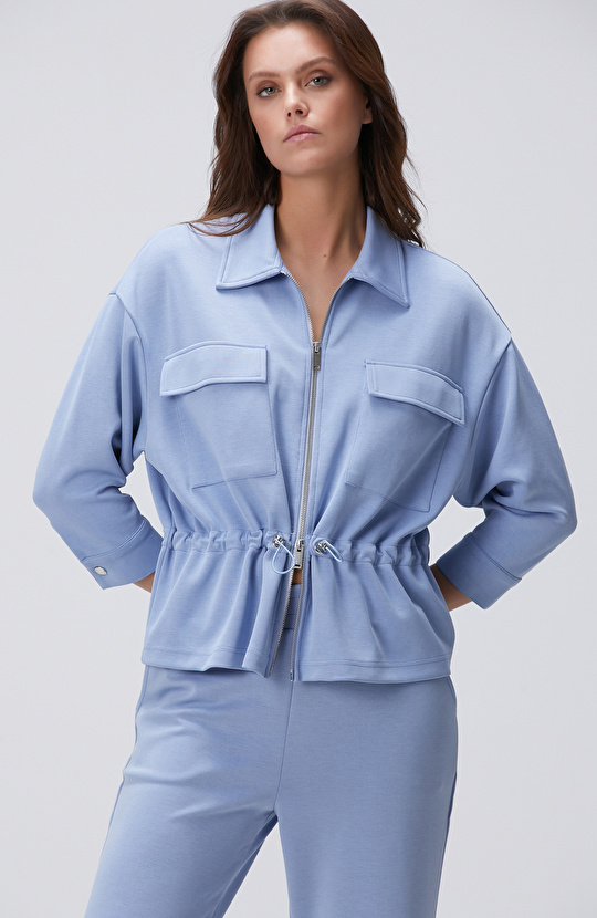 Açık Mavi Modal Karışımlı Ceket