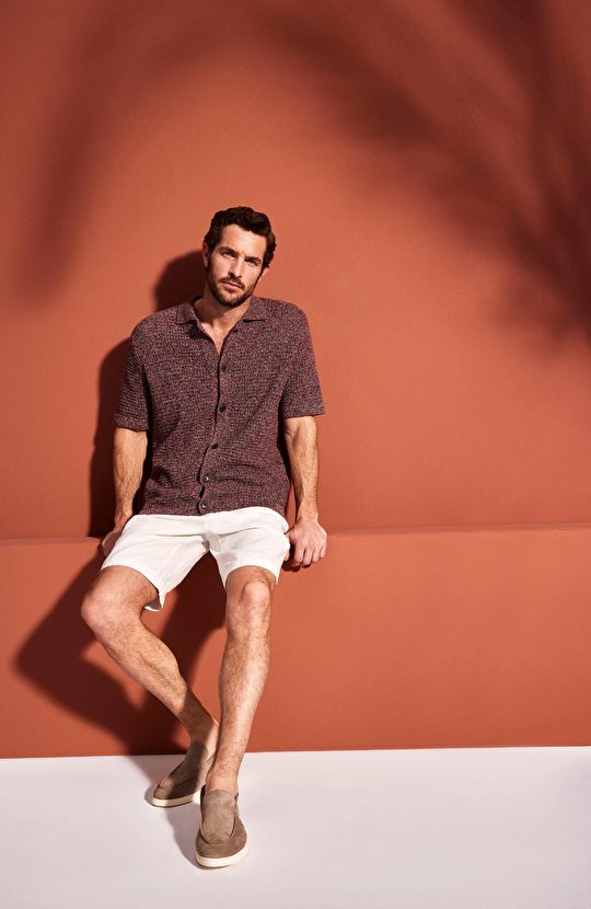 Bordo Keten Karışımlı Triko Hırka