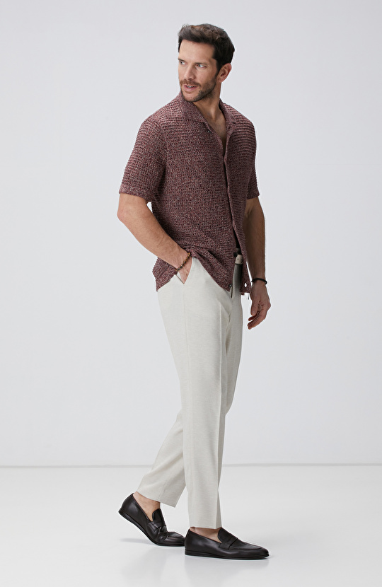 Bordo Keten Karışımlı Triko Hırka