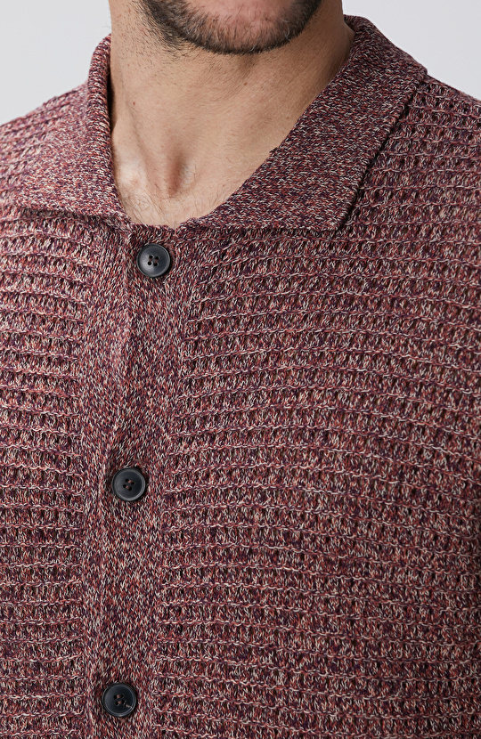 Bordo Keten Karışımlı Triko Hırka