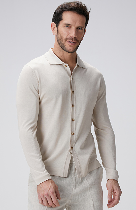 Limited Bej İpek Karışımlı Triko Gömlek