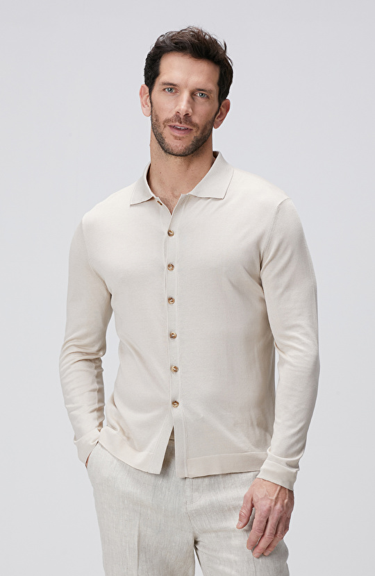 Limited Bej İpek Karışımlı Triko Gömlek