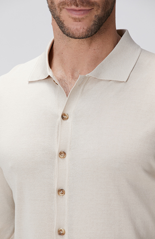 Limited Bej İpek Karışımlı Triko Gömlek