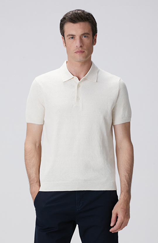 Kırık Beyaz Keten Karışımlı Kazak