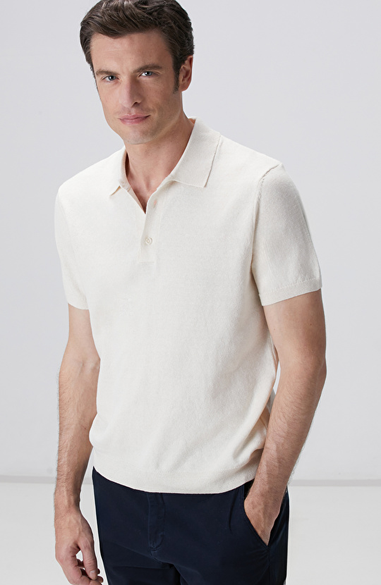 Kırık Beyaz Keten Karışımlı Kazak