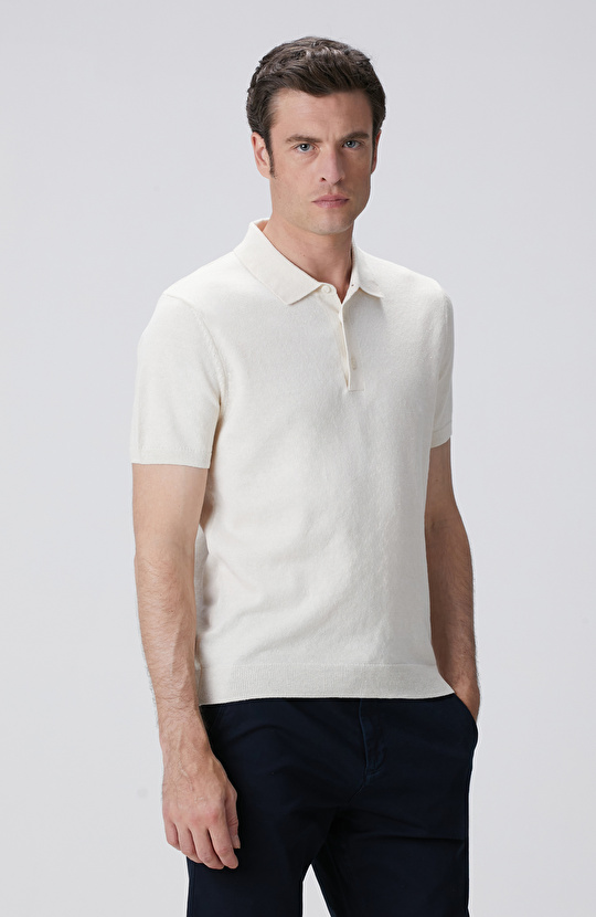 Kırık Beyaz Keten Karışımlı Kazak