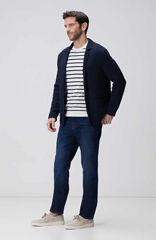 Beyaz Keten Karışımlı Kazak