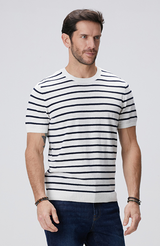 Beyaz Keten Karışımlı Kazak