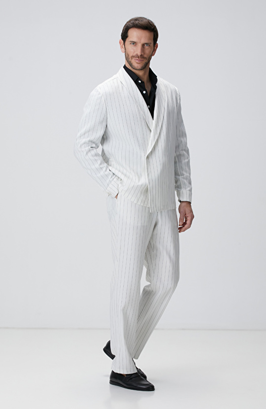 Kırık Beyaz Keten Karışımlı Takım Elbise