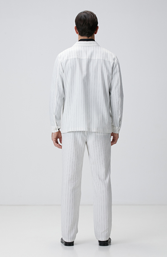 Kırık Beyaz Keten Karışımlı Takım Elbise