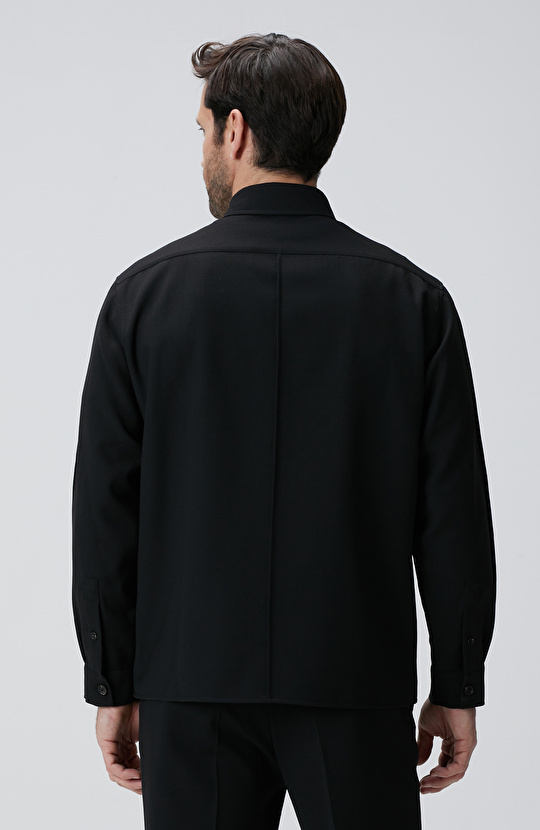 Siyah Yün Karışımlı Dış Ceket