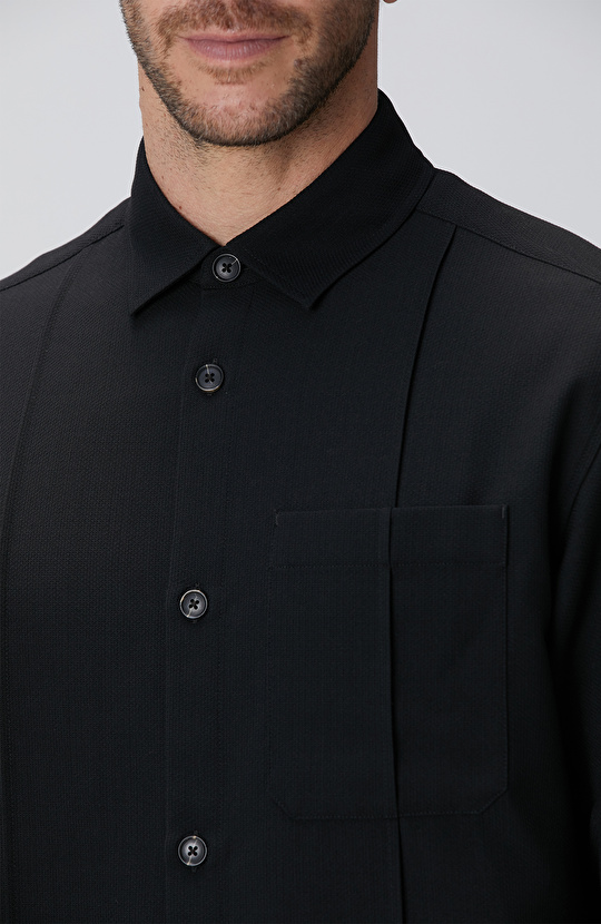 Siyah Yün Karışımlı Dış Ceket