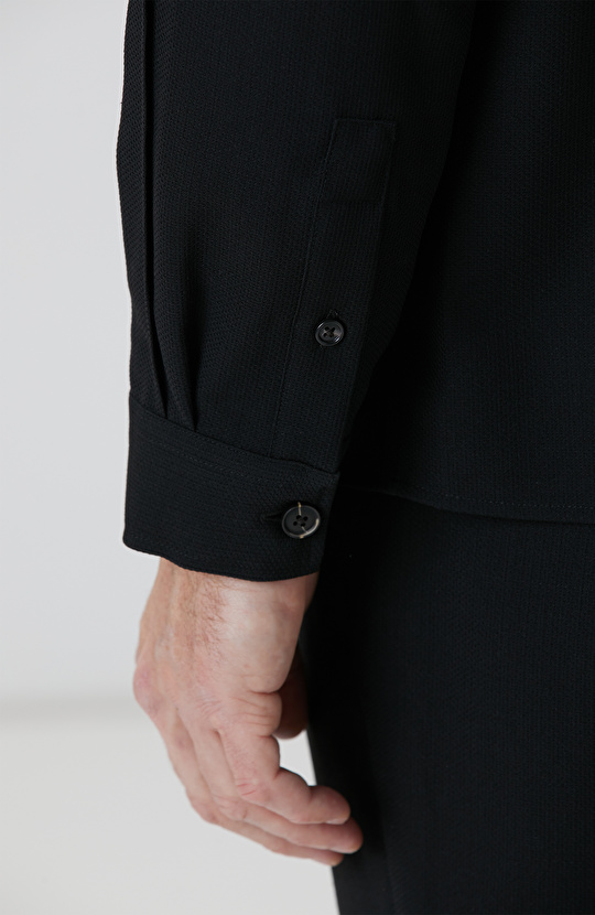 Siyah Yün Karışımlı Dış Ceket