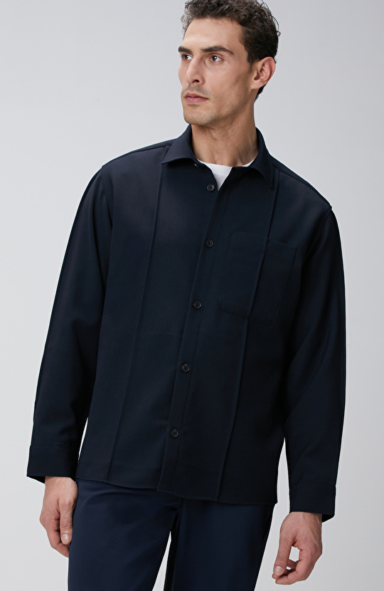 Lacivert Yün Karışımlı Dış Gömlek