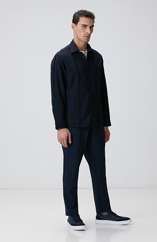 Lacivert Yün Karışımlı Dış Gömlek