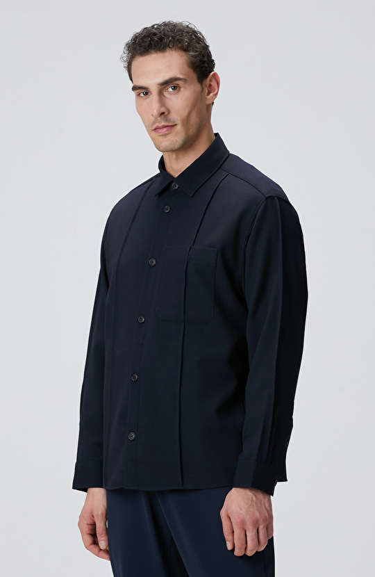 Lacivert Yün Karışımlı Dış Gömlek