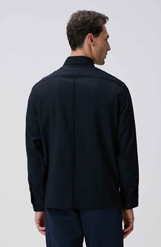 Lacivert Yün Karışımlı Dış Gömlek