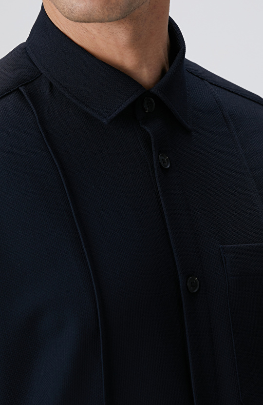 Lacivert Yün Karışımlı Dış Gömlek