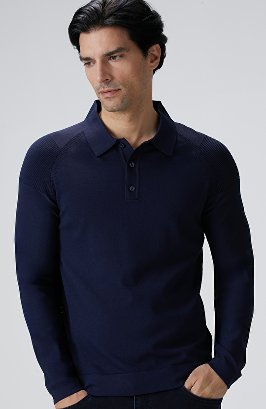 Lacivert Polo Yaka Triko Kazak