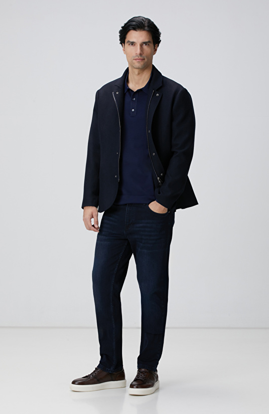 Lacivert Polo Yaka Triko Kazak