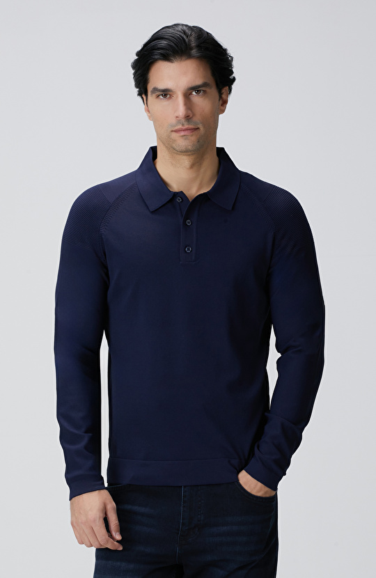 Lacivert Polo Yaka Triko Kazak