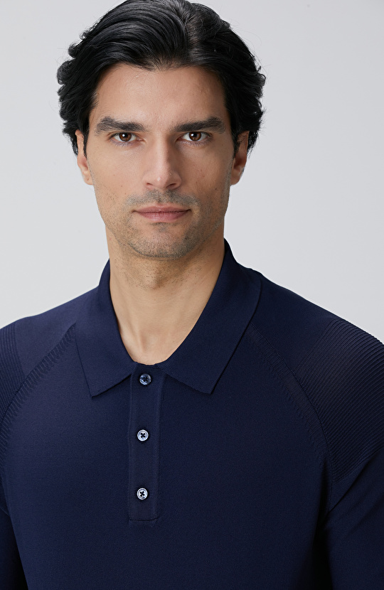 Lacivert Polo Yaka Triko Kazak