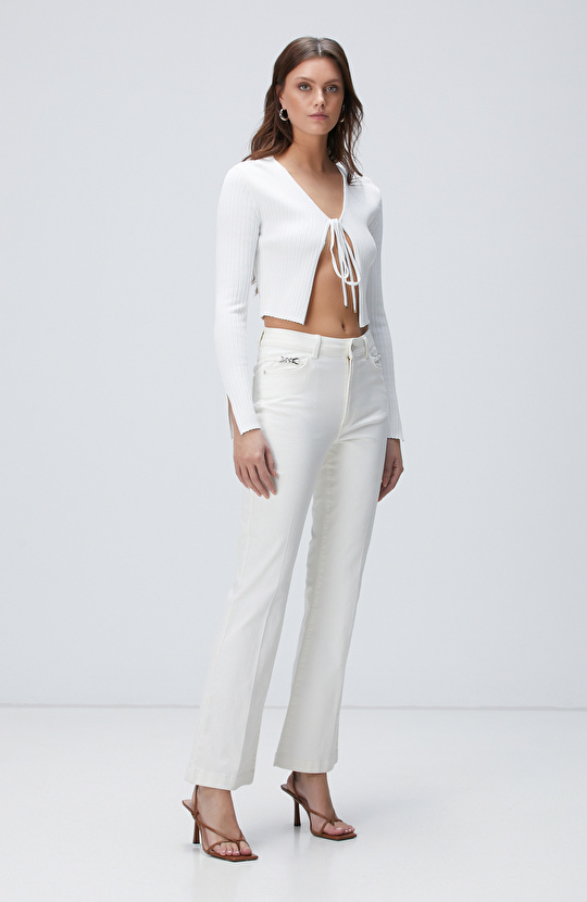 Kırık Beyaz Denim Pantolon