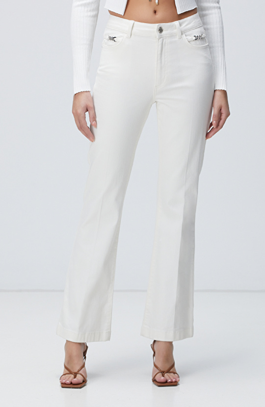 Kırık Beyaz Denim Pantolon