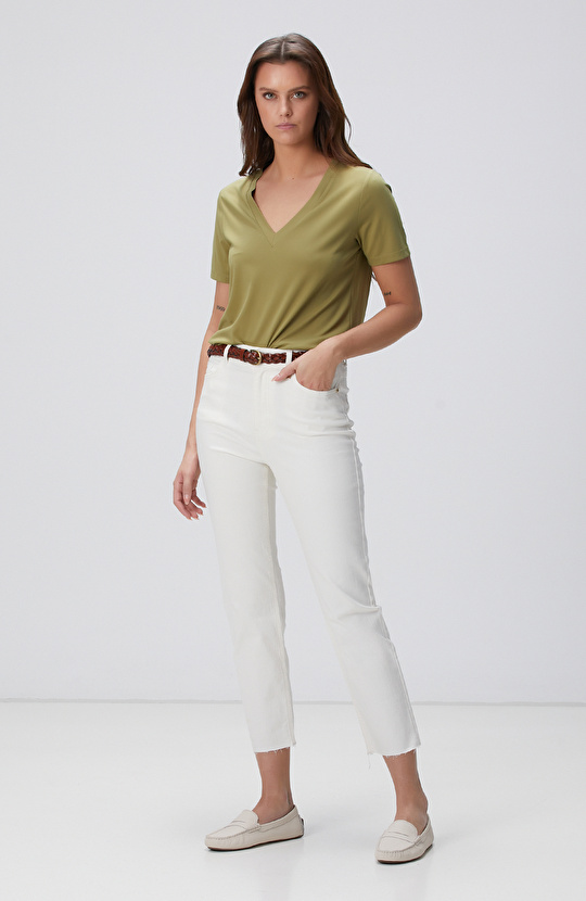 Kırık Beyaz Denim Pantolon