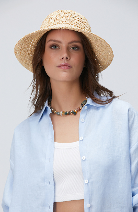 Bej Kadın Hasır Şapka