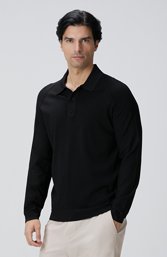 Siyah Polo Yaka Triko Kazak