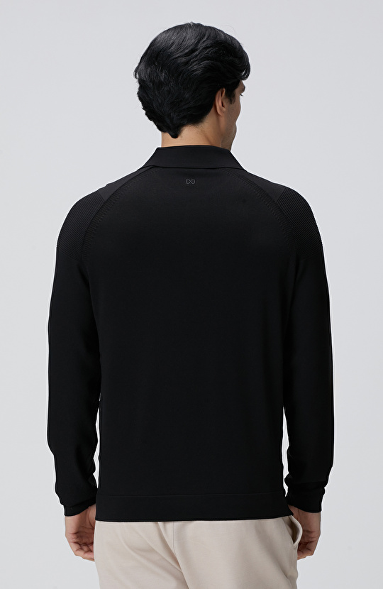 Siyah Polo Yaka Triko Kazak