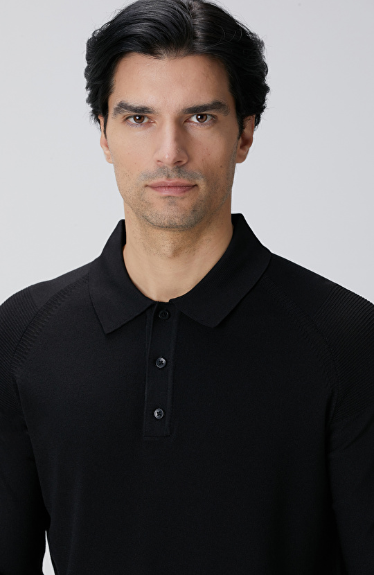 Siyah Polo Yaka Triko Kazak