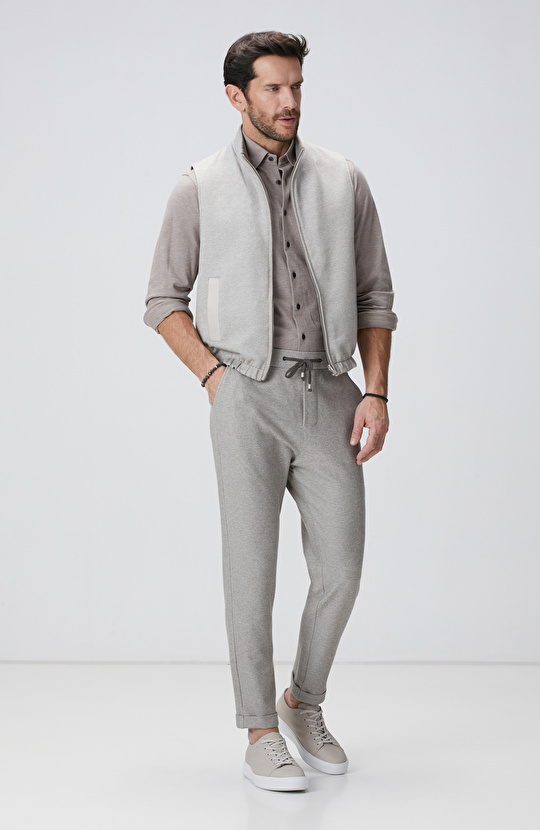 Bej Armürlü Örme Pantolon