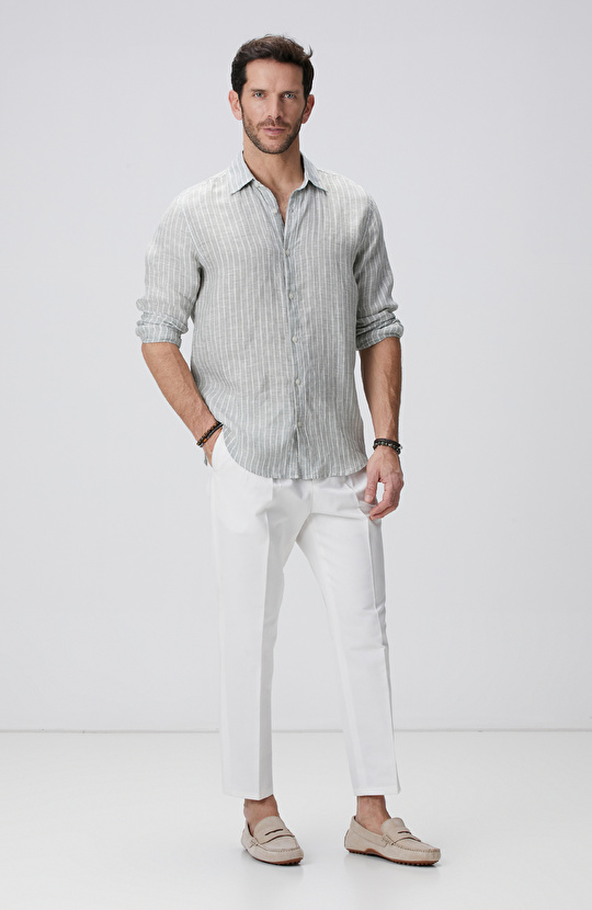 Kırık Beyaz Keten Karışımlı Pantolon