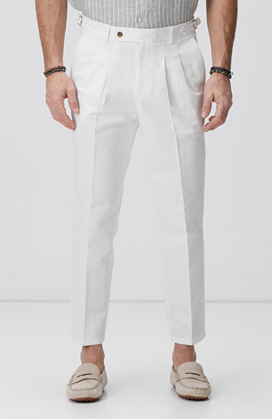 Kırık Beyaz Keten Karışımlı Pantolon